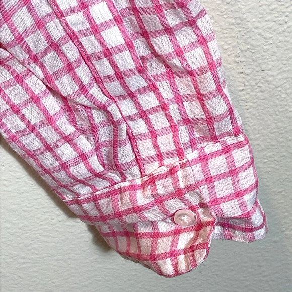 FRANK & EILEEN Pink Gingham Linen Barry Shirt  size Medium - Picture 7 of 11